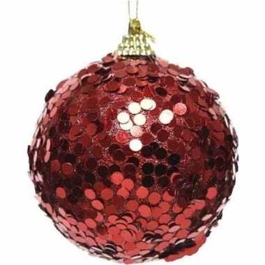 1x kerst rode glitter confetti kerstballen 8 cm kunststof