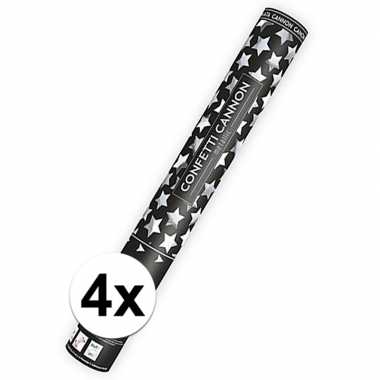 4x confetti kanonnen zilveren sterren 40 cm