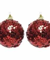 2x kerst rode glitter confetti kerstballen 8 cm kunststof